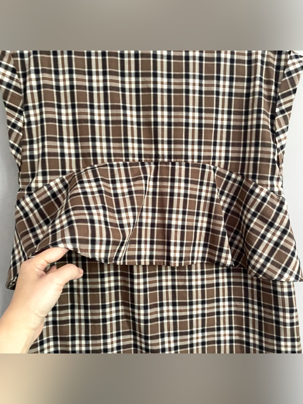 Classic Brown Blue Plaid Sleeveless Tunic Blouse - Small, Japanese brand 🇯🇵 - Picture 7 of 12